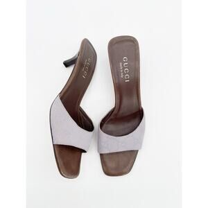 Gucci Vintage Lavender GG Monogram Canvas Kitten Heel Mule Slide Sandals US 7.5